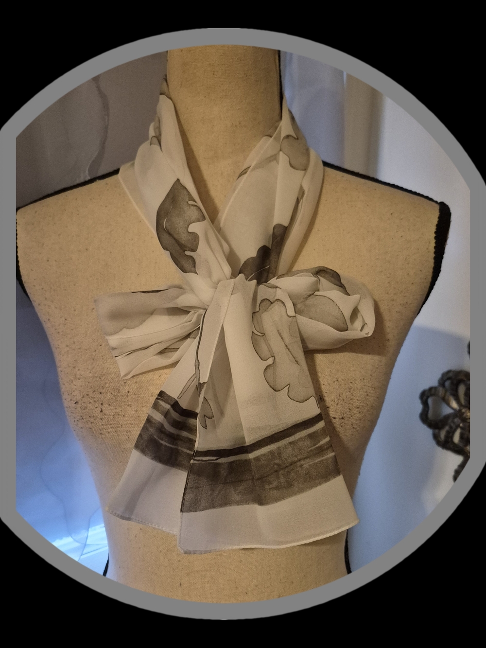 Elegant Extra Long  Gray/White/Black  Floral Sheer Chiffon Neck or Head Scarf